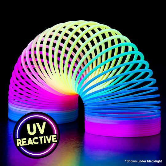 HyperSpring Rainbow - slinky toy on a black background with &