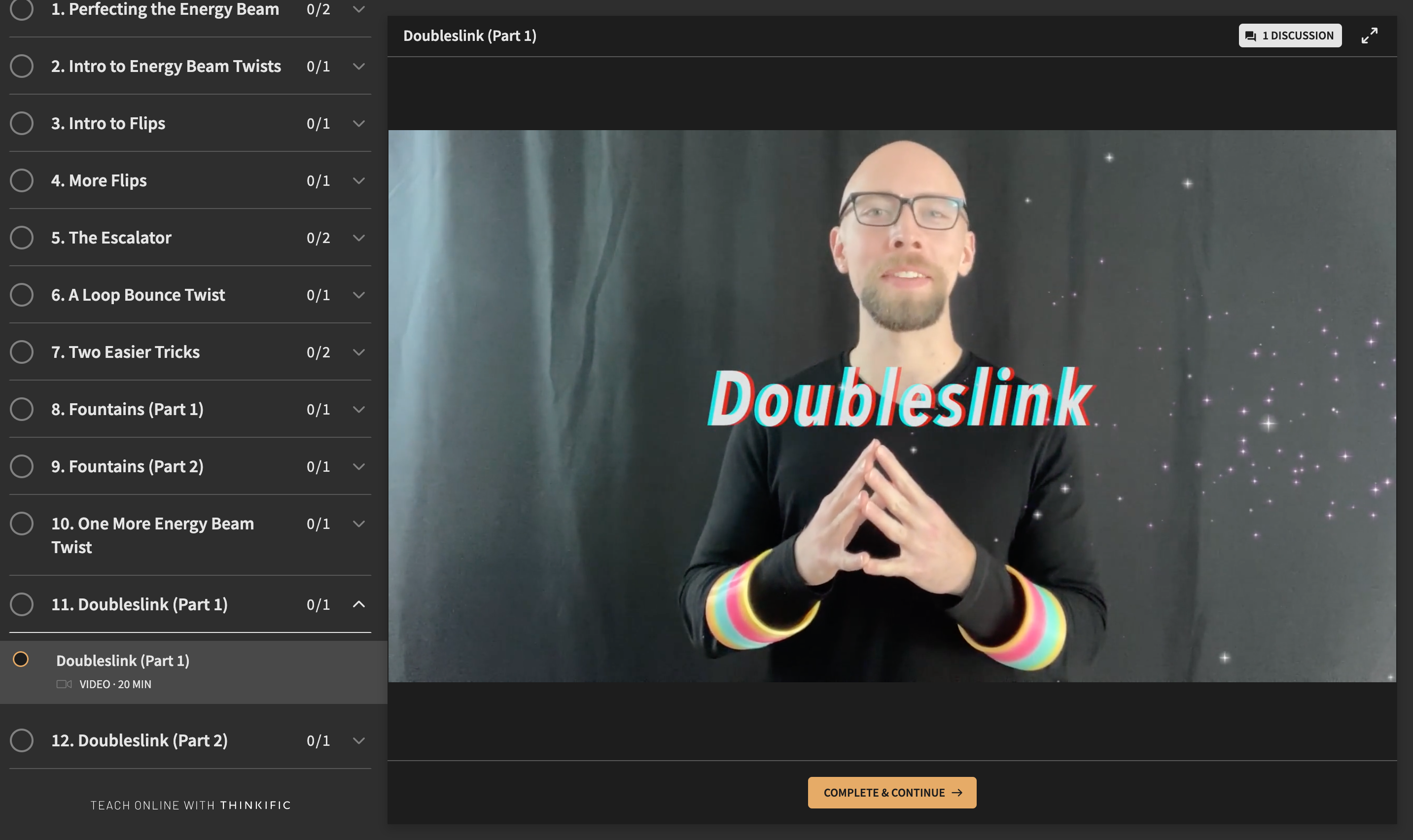 A preview screenshot from the lesson on Doubleslink (using 2 slinkies at the same time).